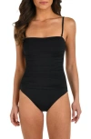 La Blanca One Piece Swimsuit Island Goddess Shirred Side Bathing Suit In Black