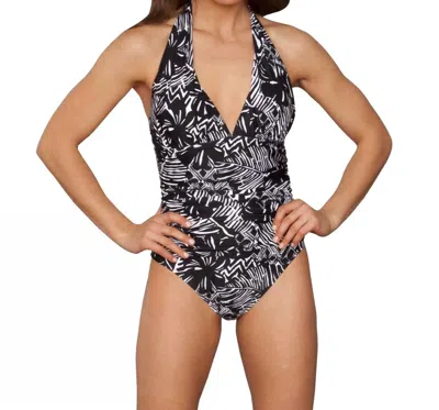 La Blanca Shirred Halter One Piece Swimsuit In Calypso In Black