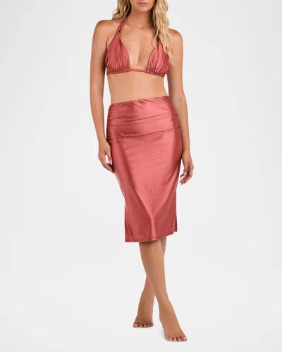 La Blanca Shirred Skirt With Side Slits In Sienna Shine