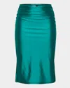 La Blanca Shirred Skirt With Side Slits In Teal