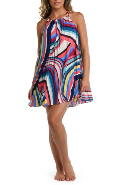 LA BLANCA SLICE PLEATED COVER-UP TRAPEZE DRESS