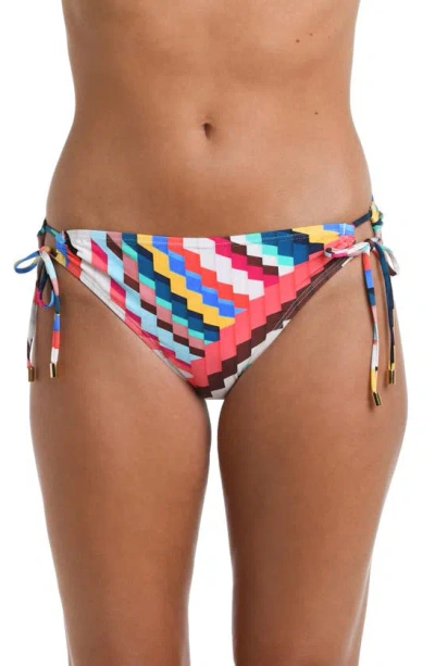 La Blanca Slice Side Tie Hipster Swim Bottoms In Blue/ Green Multi