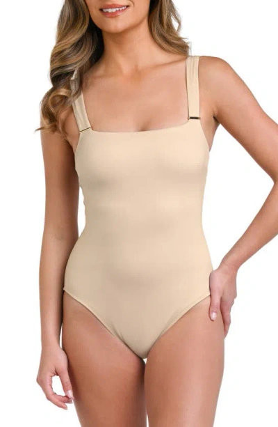 La Blanca Square Neck Tummy Control One Piece Swimsuit In Multi