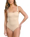 La Blanca Square Neck Tummy Control One Piece Swimsuit In Sand