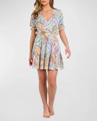 La Blanca Sunbaked Jewels V-neck Mini Dress Coverup In Multi