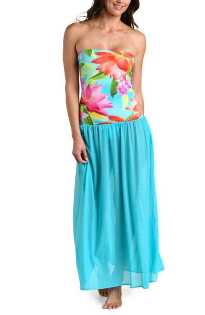 La Blanca Sunset Botanica Strapless Drop Waist Maxi Dress In Blue