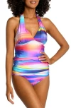 La Blanca Sunset Halter Tankini Top In Blue/pink Multi