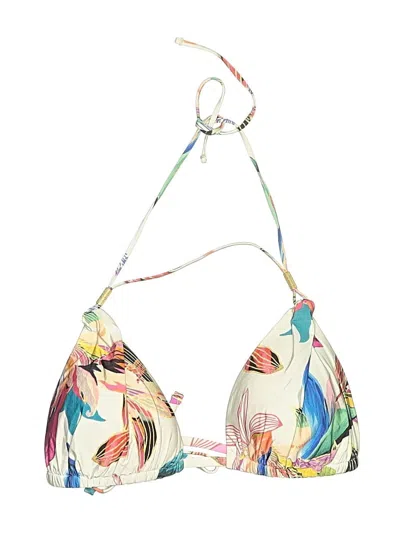 Pre-owned La Blanca Swimsuit Top Ivory Tropical Pattern Swimwear In White