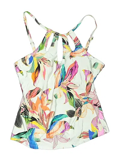 Pre-owned La Blanca Swimsuit Top Ivory Tropical Pattern Swimwear In White