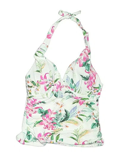 Pre-owned La Blanca Swimsuit Top White Floral Pattern Swimwear