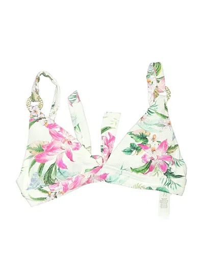 Pre-owned La Blanca Swimsuit Top White Floral Pattern Swimwear