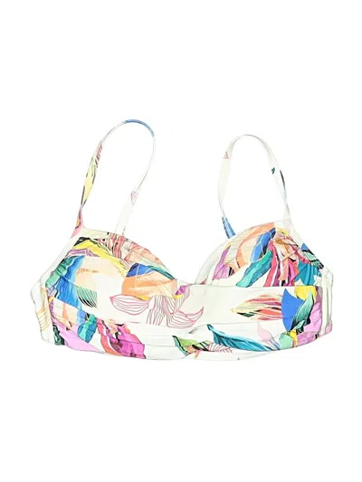 Pre-owned La Blanca Swimsuit Top White Tropical Pattern Swimwear