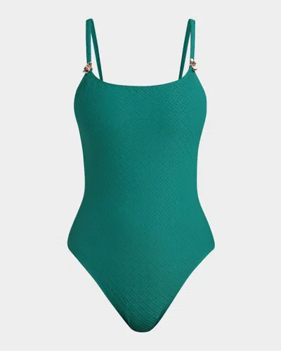 La Blanca Textured Tides Lingerie One-piece Swimsuit In Green