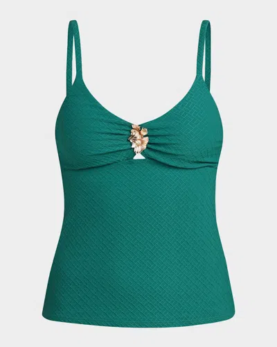 La Blanca Textured Tides Tankini Swim Top In Green