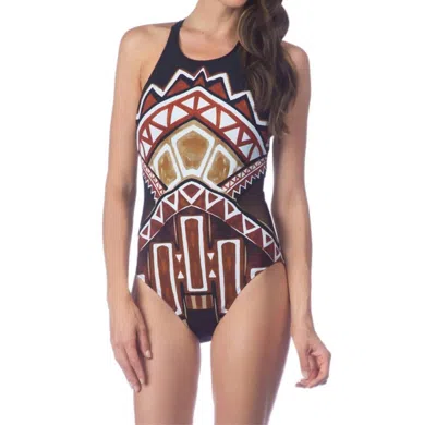 La Blanca Tribe High Neck Strappy Back One Piece Swimsuit In Tanzania In Black