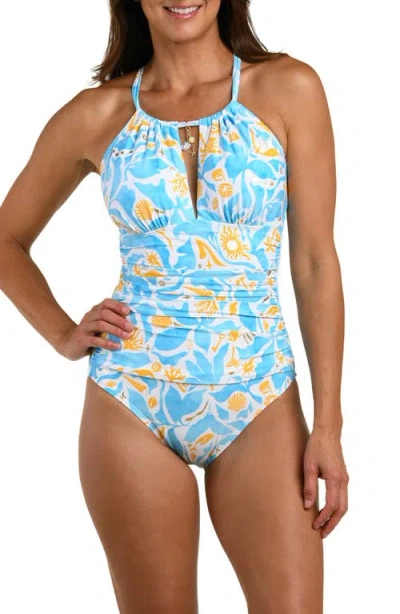 La Blanca Trinket Keyhole One-piece Swimsuit In Blue