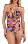 La Blanca Tropic Waves Keyhole One-piece Swimsuit In Animal Print