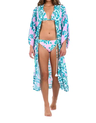 La Blanca Tropical Print Kimono In Opulent Palm Multi In Blue