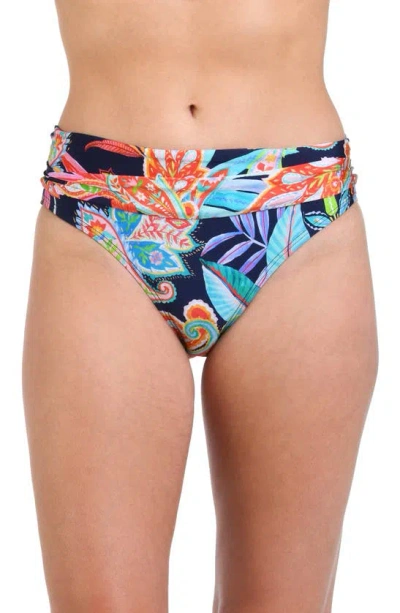 LA BLANCA LA BLANCA TROPIDELIC PAISLEY SHIRRED BANDED BIKINI BOTTOMS