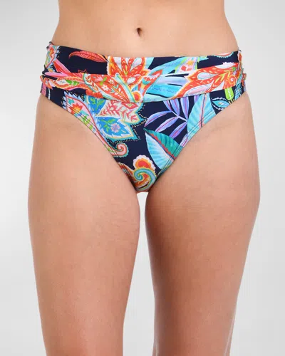 La Blanca Tropidelic Paisley Shirred Bikini Bottoms In Animal Print