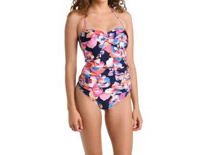 La Blanca Twist Bandeau Tankini Top In Denim Bouquet Indigo