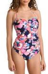 La Blanca Twist Bandeau Tankini Top In Denim Bouquet Indigo In Indigo