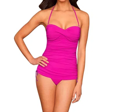 La Blanca Twist Front Bandeau Side Adjustable One Piece Swimsuit In Raspberry In Pink