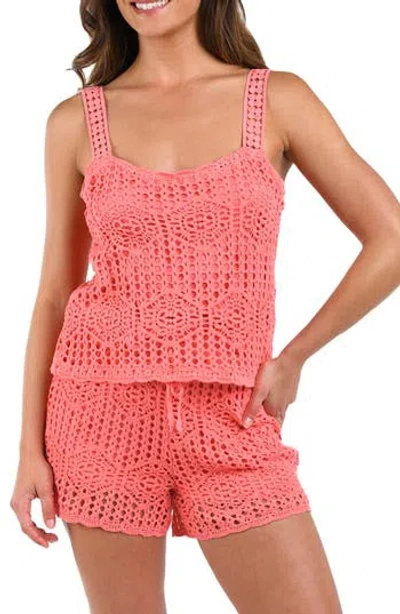 La Blanca Waverly Lace Overlay Cotton Cover-up Camisole In Orange