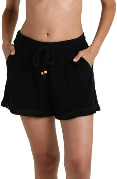 La Blanca Wild Beach Fringe Drawstring Shorts In Black