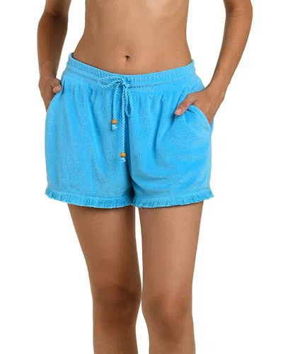 La Blanca Wild Beach Fringe Drawstring Shorts In Blue