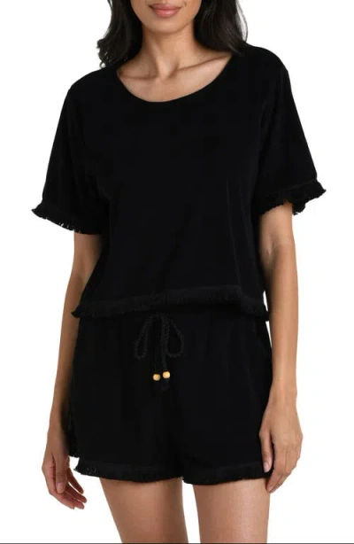 La Blanca Wild Nomad Fringe Trim Cover-up Shirt In Black