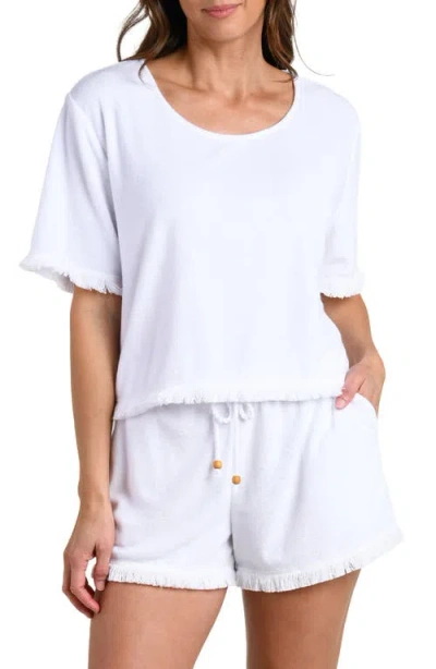 La Blanca Wild Nomad Fringe Trim Cover-up Shirt In White