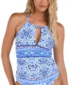 La Blanca Alboran High Neck Keyhole Tankini In Blue