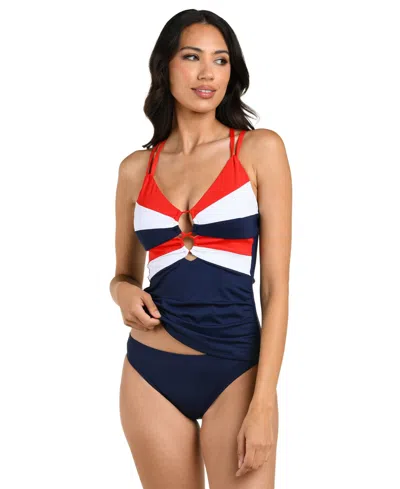 La Blanca Women's Americana Lace-up Tankini Top In Blue