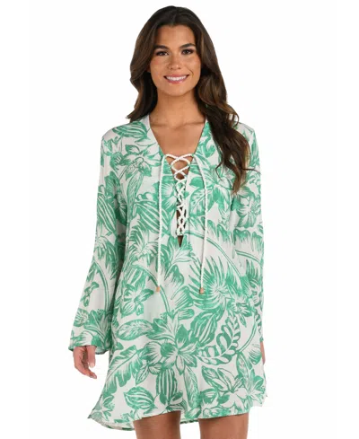 La Blanca Women's Batiki Lace-front Tunic Cover-up Dress In Green