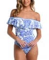 La Blanca Beyond Off-shoulder Ruffle One-piece Swimsuit In Blue