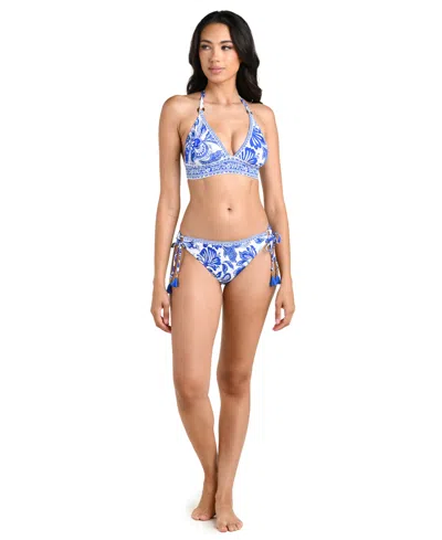 La Blanca Botanical Brocade Tall Triangle Bikini Top In Blue