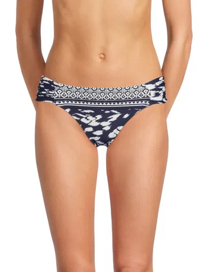 La Blanca Women's Changing Tides Print Shirred Bikini Bottom In Indigo