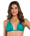 La Blanca Womens Earth Goddess Halter Bikini Top Shirred Skirt Cover Up In Teal
