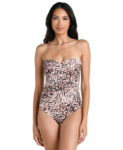 La Blanca Women's Fierce Territory Bandeau Tankini Top In Taupe