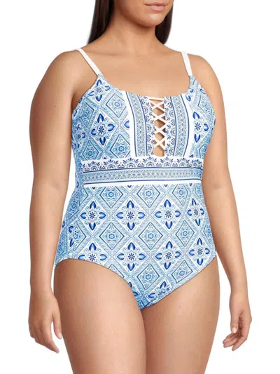 La Blanca Women's Geometric One Piece Swimsuit In Capri Blue
