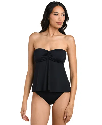 La Blanca Women's Island Goddess Bandeau Neck Tankini Top In Black