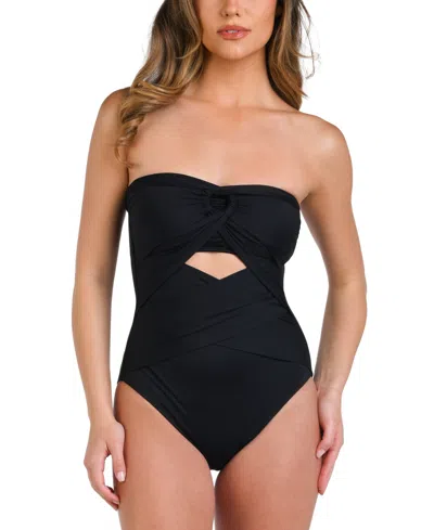 La Blanca Women's Island Goddess Convertible Draped Bandeau One Piece Swimsuit In Black
