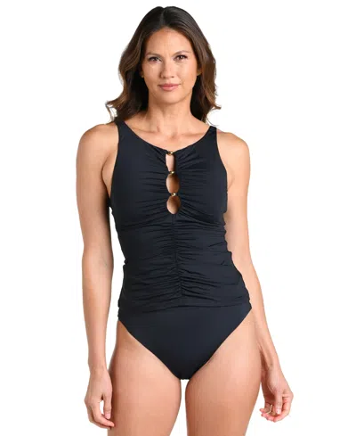 La Blanca Women's Island Goddess High Neck Tankini Top In Black