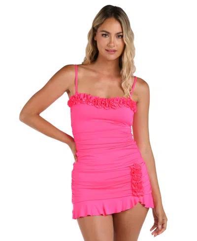 La Blanca Women's Island Goddess Ruffled Bandeau Tankini Top