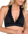 La Blanca Island Goddess Ruffle Halter Bikini Top In Black