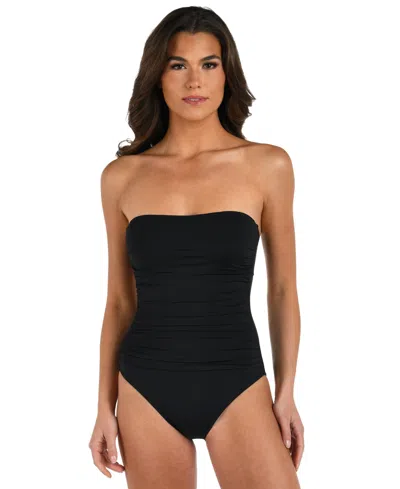 La Blanca Women's Island Goddess Tummy-control Shirred Bandeau One-piece Swimsuit In Black