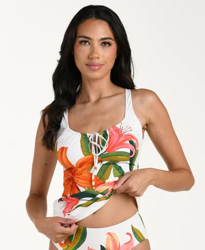 La Blanca Jungle Blossoms Sweetheart Tunnel Neck Tankini Top In Multi