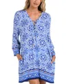 La Blanca Alboran Sea Lace Up V-neck Tunic Cover Up In Blue In Blue