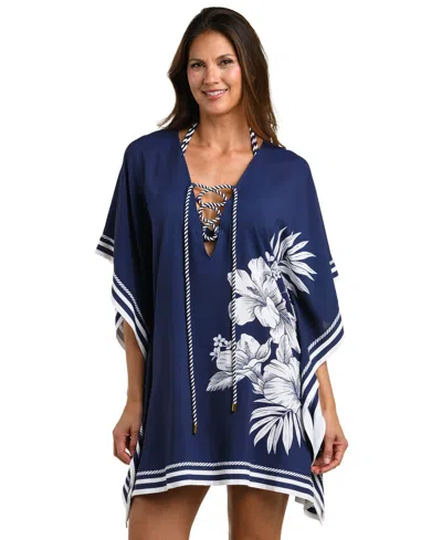 La Blanca Women's Mariner Blooms Printed Cover-up Caftan In Blue